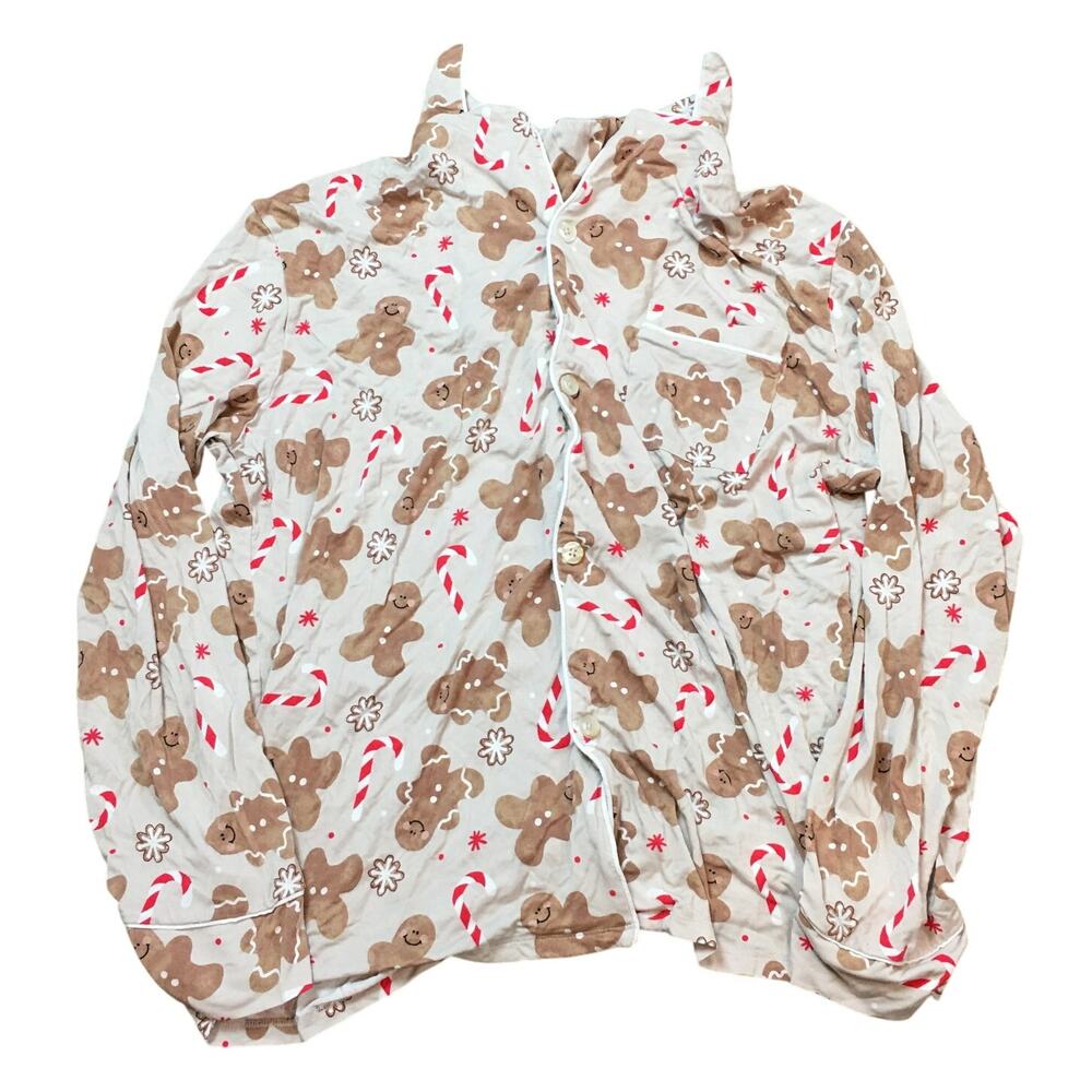 Bums & Roses Bamboo Gingerbread Candycane Long sleeve Button Up Pajamas Top